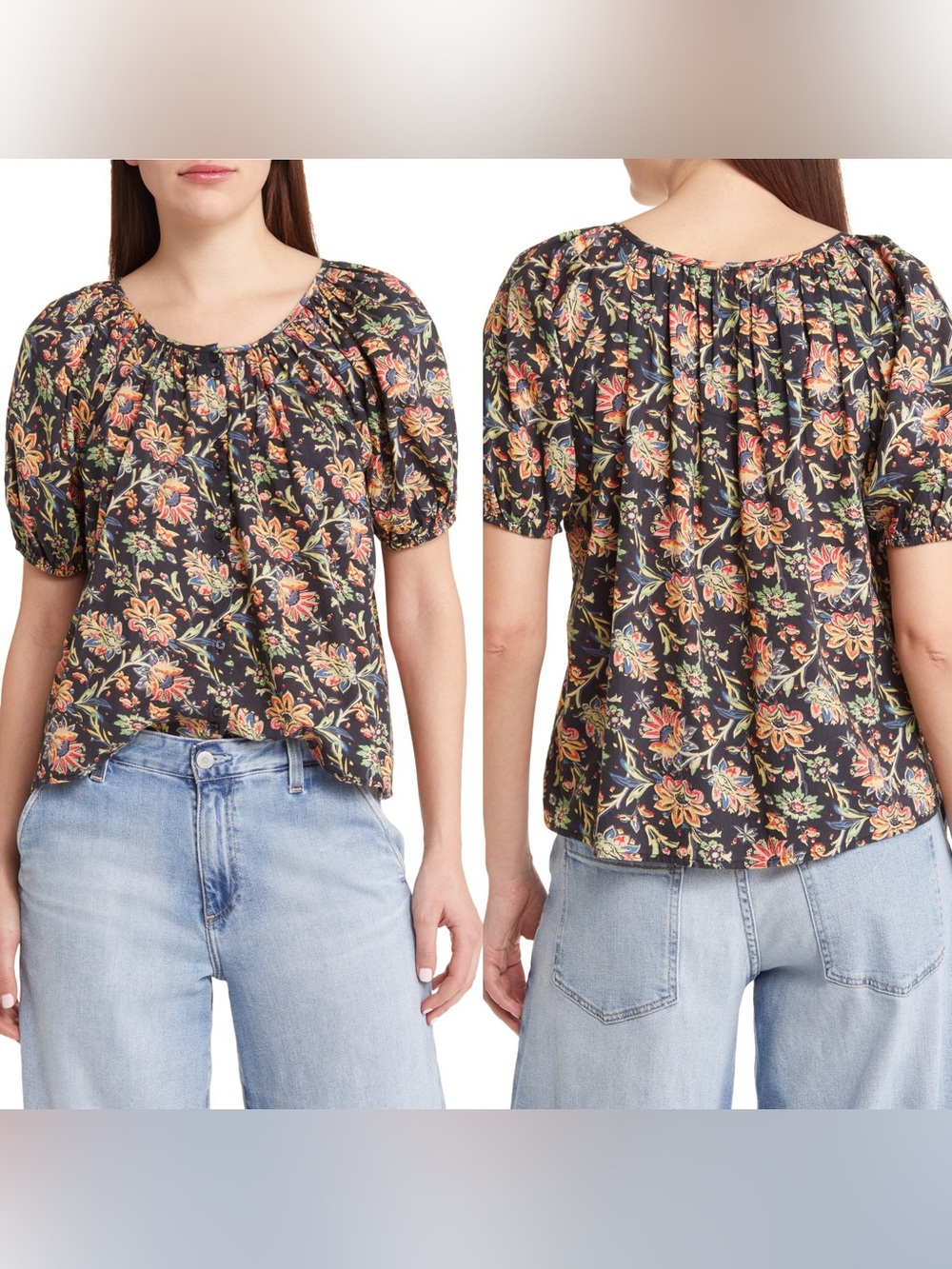 The Great. The Porch Floral Print Short Sleeve Blouse Size 0